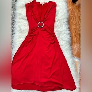 Red Sleeveless Dress with Rhinestone Detail